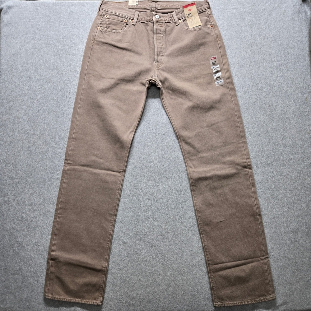 Levis 501 Mens Original Fit Straight Leg Jeans Tan Khaki 36x36 NWT 0